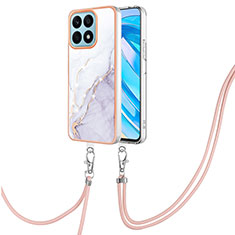 Coque Silicone Motif Fantaisie Souple Couleur Unie Etui Housse avec Laniere Strap Y05B pour Huawei Honor X8a 4G Blanc