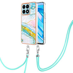 Coque Silicone Motif Fantaisie Souple Couleur Unie Etui Housse avec Laniere Strap Y05B pour Huawei Honor X8a 4G Colorful