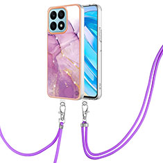 Coque Silicone Motif Fantaisie Souple Couleur Unie Etui Housse avec Laniere Strap Y05B pour Huawei Honor X8a 4G Violet Clair