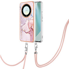 Coque Silicone Motif Fantaisie Souple Couleur Unie Etui Housse avec Laniere Strap Y05B pour Huawei Honor X9a 5G Rose