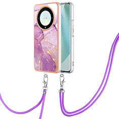 Coque Silicone Motif Fantaisie Souple Couleur Unie Etui Housse avec Laniere Strap Y05B pour Huawei Honor X9a 5G Violet Clair