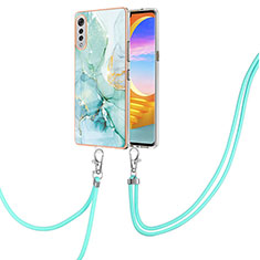 Coque Silicone Motif Fantaisie Souple Couleur Unie Etui Housse avec Laniere Strap Y05B pour LG Velvet 4G Vert