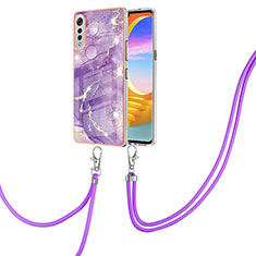 Coque Silicone Motif Fantaisie Souple Couleur Unie Etui Housse avec Laniere Strap Y05B pour LG Velvet 5G Violet