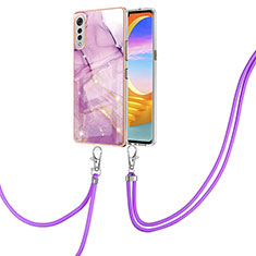 Coque Silicone Motif Fantaisie Souple Couleur Unie Etui Housse avec Laniere Strap Y05B pour LG Velvet 5G Violet Clair