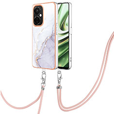 Coque Silicone Motif Fantaisie Souple Couleur Unie Etui Housse avec Laniere Strap Y05B pour OnePlus Nord CE 3 Lite 5G Blanc