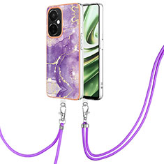 Coque Silicone Motif Fantaisie Souple Couleur Unie Etui Housse avec Laniere Strap Y05B pour OnePlus Nord CE 3 Lite 5G Violet