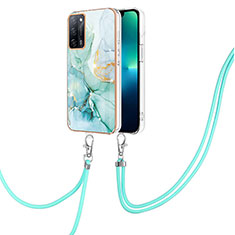 Coque Silicone Motif Fantaisie Souple Couleur Unie Etui Housse avec Laniere Strap Y05B pour Oppo A53s 5G Vert