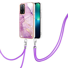 Coque Silicone Motif Fantaisie Souple Couleur Unie Etui Housse avec Laniere Strap Y05B pour Oppo A53s 5G Violet Clair