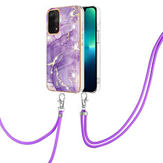 Coque Silicone Motif Fantaisie Souple Couleur Unie Etui Housse avec Laniere Strap Y05B pour Oppo A54 5G Violet