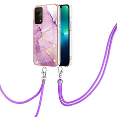 Coque Silicone Motif Fantaisie Souple Couleur Unie Etui Housse avec Laniere Strap Y05B pour Oppo A54 5G Violet Clair