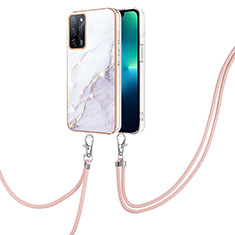 Coque Silicone Motif Fantaisie Souple Couleur Unie Etui Housse avec Laniere Strap Y05B pour Oppo A55 5G Blanc