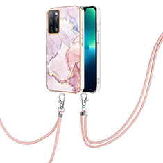 Coque Silicone Motif Fantaisie Souple Couleur Unie Etui Housse avec Laniere Strap Y05B pour Oppo A56 5G Rose