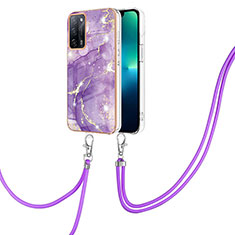 Coque Silicone Motif Fantaisie Souple Couleur Unie Etui Housse avec Laniere Strap Y05B pour Oppo A56 5G Violet