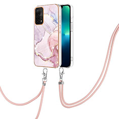 Coque Silicone Motif Fantaisie Souple Couleur Unie Etui Housse avec Laniere Strap Y05B pour Oppo A74 5G Rose