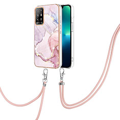 Coque Silicone Motif Fantaisie Souple Couleur Unie Etui Housse avec Laniere Strap Y05B pour Oppo A94 5G Rose