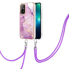 Coque Silicone Motif Fantaisie Souple Couleur Unie Etui Housse avec Laniere Strap Y05B pour Oppo A94 5G Violet Clair