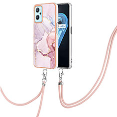 Coque Silicone Motif Fantaisie Souple Couleur Unie Etui Housse avec Laniere Strap Y05B pour Oppo A96 4G Rose