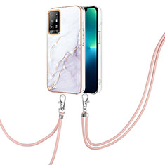 Coque Silicone Motif Fantaisie Souple Couleur Unie Etui Housse avec Laniere Strap Y05B pour Oppo F19 Pro+ Plus 5G Blanc