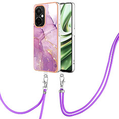 Coque Silicone Motif Fantaisie Souple Couleur Unie Etui Housse avec Laniere Strap Y05B pour Oppo K11x 5G Violet Clair