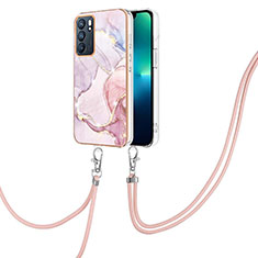 Coque Silicone Motif Fantaisie Souple Couleur Unie Etui Housse avec Laniere Strap Y05B pour Oppo Reno6 5G Rose