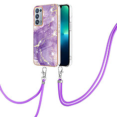 Coque Silicone Motif Fantaisie Souple Couleur Unie Etui Housse avec Laniere Strap Y05B pour Oppo Reno6 Pro 5G Violet