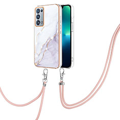 Coque Silicone Motif Fantaisie Souple Couleur Unie Etui Housse avec Laniere Strap Y05B pour Oppo Reno6 Pro+ Plus 5G Blanc