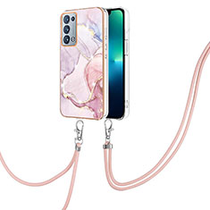 Coque Silicone Motif Fantaisie Souple Couleur Unie Etui Housse avec Laniere Strap Y05B pour Oppo Reno6 Pro+ Plus 5G Rose