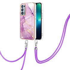 Coque Silicone Motif Fantaisie Souple Couleur Unie Etui Housse avec Laniere Strap Y05B pour Oppo Reno6 Pro+ Plus 5G Violet Clair