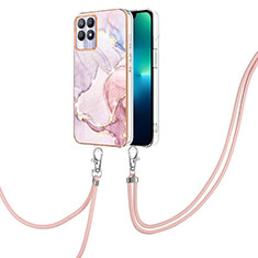 Coque Silicone Motif Fantaisie Souple Couleur Unie Etui Housse avec Laniere Strap Y05B pour Realme 8i Rose