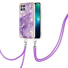 Coque Silicone Motif Fantaisie Souple Couleur Unie Etui Housse avec Laniere Strap Y05B pour Realme 8i Violet