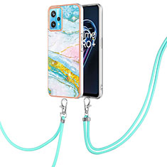 Coque Silicone Motif Fantaisie Souple Couleur Unie Etui Housse avec Laniere Strap Y05B pour Realme 9 4G Colorful