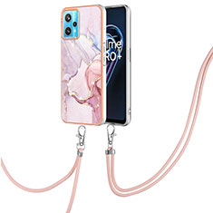 Coque Silicone Motif Fantaisie Souple Couleur Unie Etui Housse avec Laniere Strap Y05B pour Realme 9 4G Rose