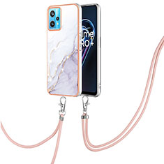 Coque Silicone Motif Fantaisie Souple Couleur Unie Etui Housse avec Laniere Strap Y05B pour Realme 9 5G Blanc