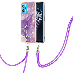 Coque Silicone Motif Fantaisie Souple Couleur Unie Etui Housse avec Laniere Strap Y05B pour Realme 9 Pro 5G Violet