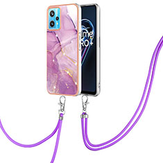 Coque Silicone Motif Fantaisie Souple Couleur Unie Etui Housse avec Laniere Strap Y05B pour Realme 9 Pro+ Plus 5G Violet Clair