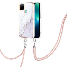 Coque Silicone Motif Fantaisie Souple Couleur Unie Etui Housse avec Laniere Strap Y05B pour Realme C21Y Blanc