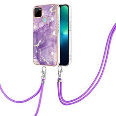 Coque Silicone Motif Fantaisie Souple Couleur Unie Etui Housse avec Laniere Strap Y05B pour Realme C21Y Violet