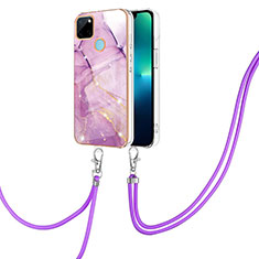 Coque Silicone Motif Fantaisie Souple Couleur Unie Etui Housse avec Laniere Strap Y05B pour Realme C21Y Violet Clair