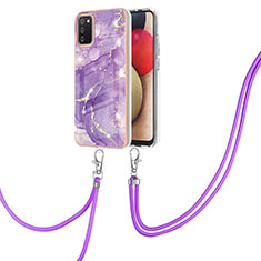 Coque Silicone Motif Fantaisie Souple Couleur Unie Etui Housse avec Laniere Strap Y05B pour Samsung Galaxy A02s Violet