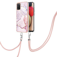 Coque Silicone Motif Fantaisie Souple Couleur Unie Etui Housse avec Laniere Strap Y05B pour Samsung Galaxy A03s Rose