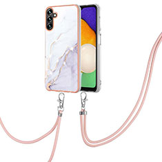 Coque Silicone Motif Fantaisie Souple Couleur Unie Etui Housse avec Laniere Strap Y05B pour Samsung Galaxy A04s Blanc