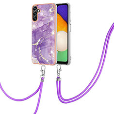 Coque Silicone Motif Fantaisie Souple Couleur Unie Etui Housse avec Laniere Strap Y05B pour Samsung Galaxy A04s Violet