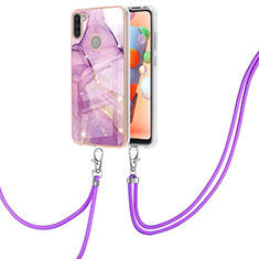 Coque Silicone Motif Fantaisie Souple Couleur Unie Etui Housse avec Laniere Strap Y05B pour Samsung Galaxy A11 Violet Clair