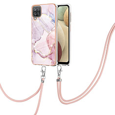 Coque Silicone Motif Fantaisie Souple Couleur Unie Etui Housse avec Laniere Strap Y05B pour Samsung Galaxy A12 5G Rose