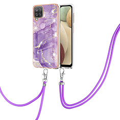 Coque Silicone Motif Fantaisie Souple Couleur Unie Etui Housse avec Laniere Strap Y05B pour Samsung Galaxy A12 5G Violet