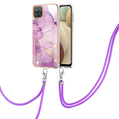 Coque Silicone Motif Fantaisie Souple Couleur Unie Etui Housse avec Laniere Strap Y05B pour Samsung Galaxy A12 5G Violet Clair