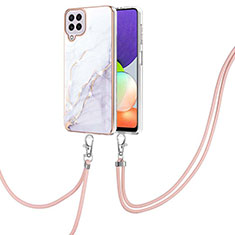 Coque Silicone Motif Fantaisie Souple Couleur Unie Etui Housse avec Laniere Strap Y05B pour Samsung Galaxy A22 4G Blanc