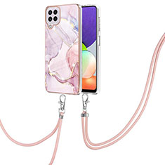 Coque Silicone Motif Fantaisie Souple Couleur Unie Etui Housse avec Laniere Strap Y05B pour Samsung Galaxy A22 4G Rose