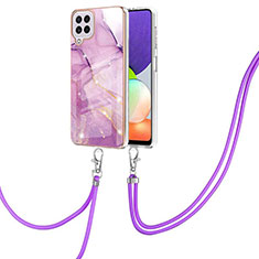 Coque Silicone Motif Fantaisie Souple Couleur Unie Etui Housse avec Laniere Strap Y05B pour Samsung Galaxy A22 4G Violet Clair