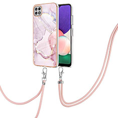 Coque Silicone Motif Fantaisie Souple Couleur Unie Etui Housse avec Laniere Strap Y05B pour Samsung Galaxy A22 5G Rose